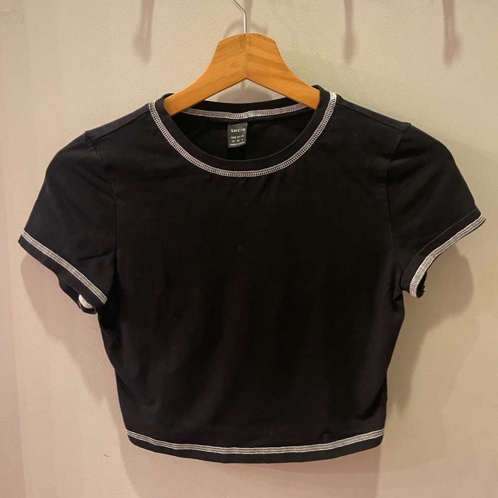 Black with white stitching crop top